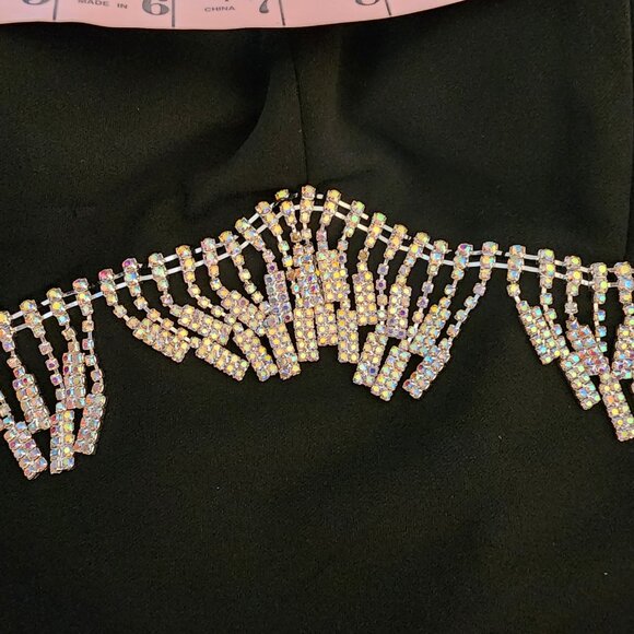 LOVE, NICKIE LEW Rhinestone Fringe Cocktail Minidress NWT BLACK  SMALL SNAGS - Picture 6 of 12